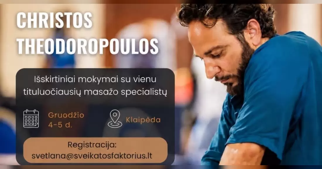 Pirkti bilietus „Warrior’s Flow“ masažo mokymai su Christos Theodoropoulos Klaipėda, Victoria Hotel Klaipėda Gruodis 04-05