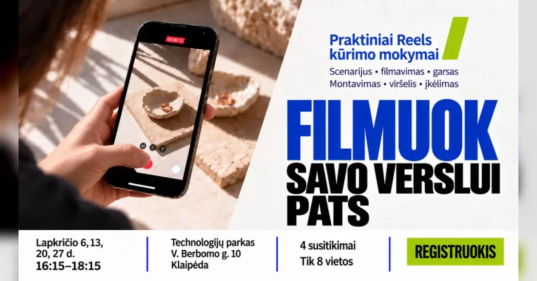 Pirkti bilietus Praktiniai mokymai – Filmuok savo verslui pats Klaipėda, Klaipėdos mokslo ir technologijų parkas Lapkritis 06-27