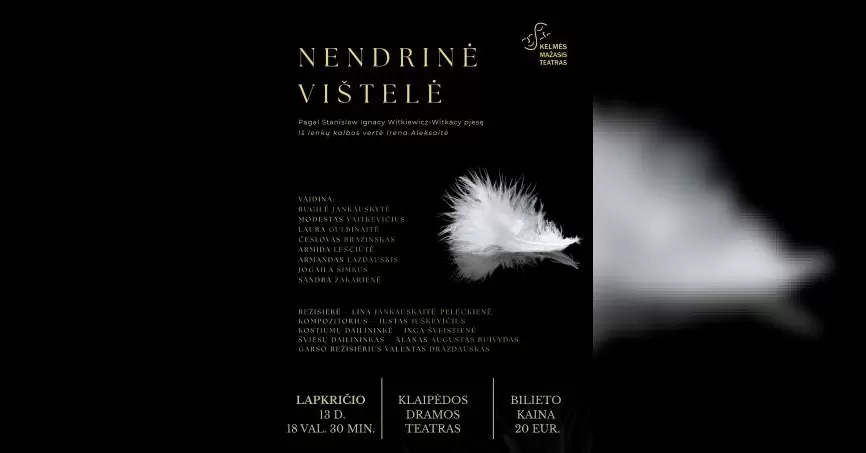 Pirkti bilietus Absurdo komedija pagal Stanisław Ignacy Witkiewicz-Witkacy pjesę „Nendrinė vištelė“, rež. Lina Jankauskaitė-Peleckienė. Klaipėda, Klaipėdos dramos teatro mažoji salė Lapkritis 13
