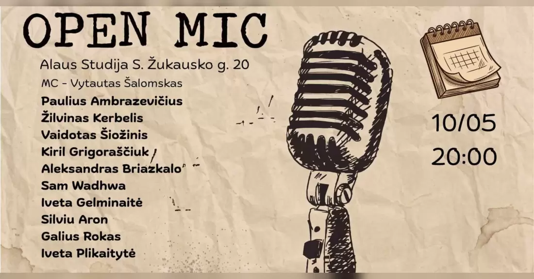 Pirkti bilietus Open mic Alaus Studija Vilnius, Alaus studija Spalis 05