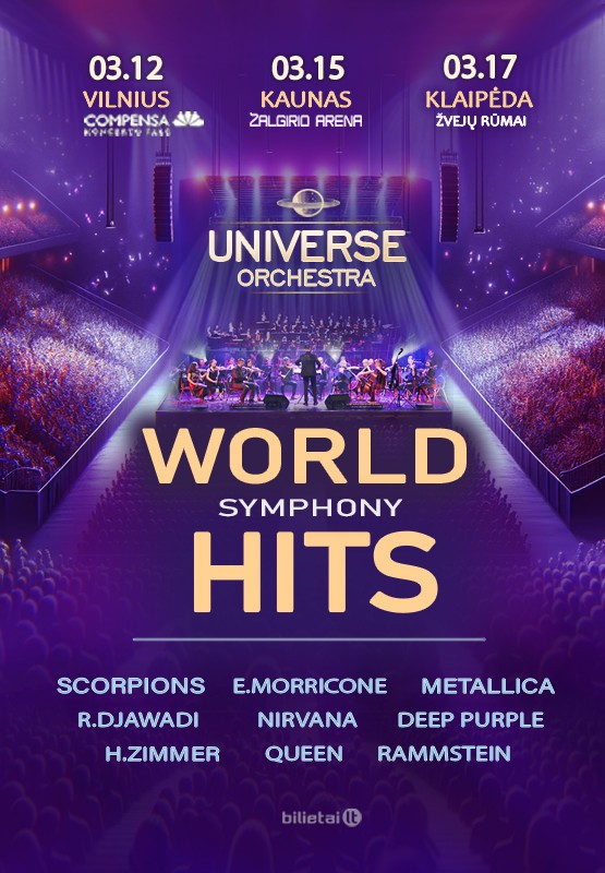 Pirkti bilietus (Klaipėda) World Hits Symphony | Universe Orchestra Klaipėda, Kultūros centras Žvejų rūmai Kovas 17
