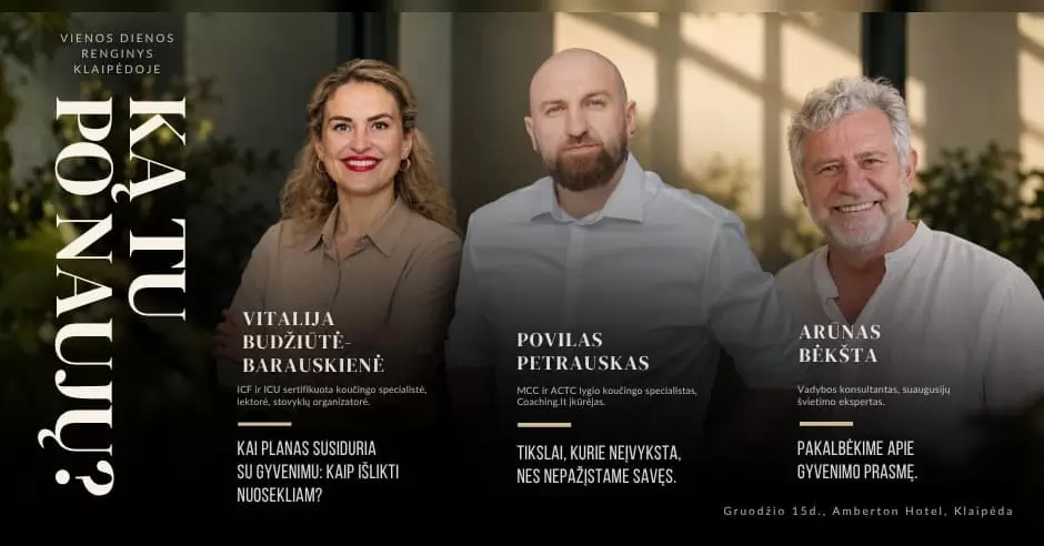 Pirkti bilietus KĄ TU PO NAUJŲ? - Nauji metai prasideda ne nuo tikslų, o nuo supratimo, ko iš tikrųjų nori. Klaipėda, Amberton Hotel Klaipėda Gruodis 15