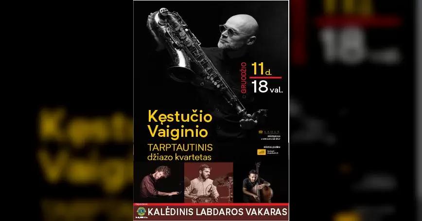 Pirkti bilietus KALĖDINIS LABDAROS VAKARAS. Kęstučio Vaiginio tarptautinis džiazo kvartetas Šiauliai, Koncertų salė Saulė Gruodis 11