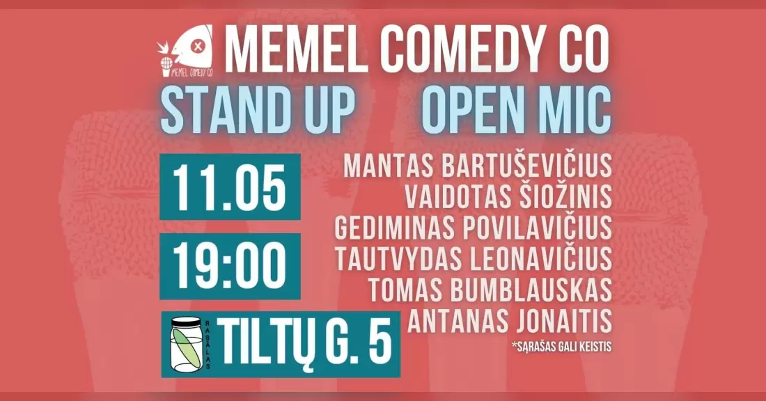 Pirkti bilietus STAND UP Open Mic - Memel Comedy Co - (11.05) Klaipėda / baras Rasãlas Klaipėda, Baras Rasãlas Lapkritis 05