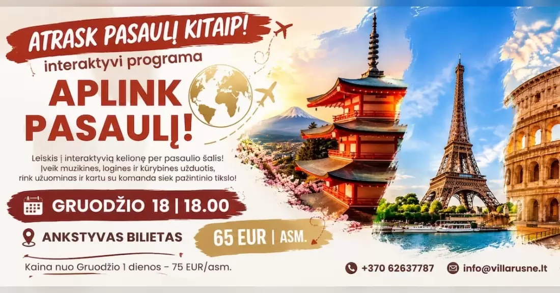 Pirkti bilietus APLINK PASAULĮ- Interaktyvi programa su vakariene Šilutės rajono savivaldybė, Pakalnės g. 82 Gruodis 18