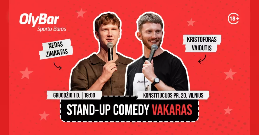 Pirkti bilietus Nedo Zimanto ir Kristoforo Vaidučio Stand-Up Comedy Show Vilnius, OlyBar Sporto Baras Gruodis 01