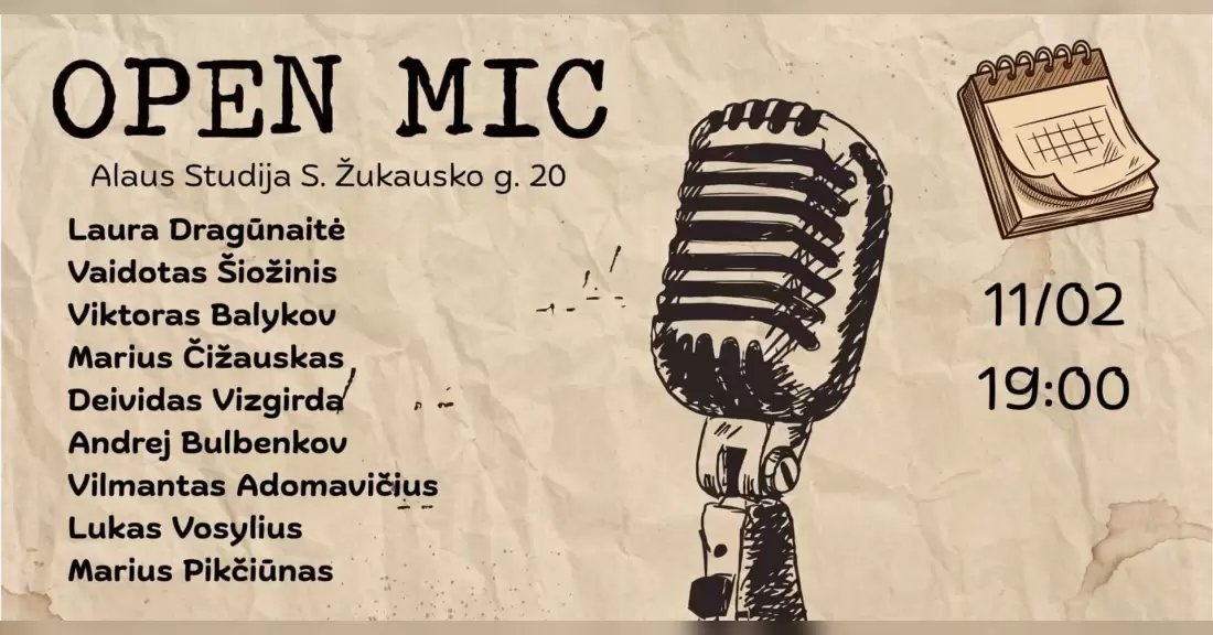 Pirkti bilietus Open mic Alaus Studija Vilnius, Alaus studija Lapkritis 02