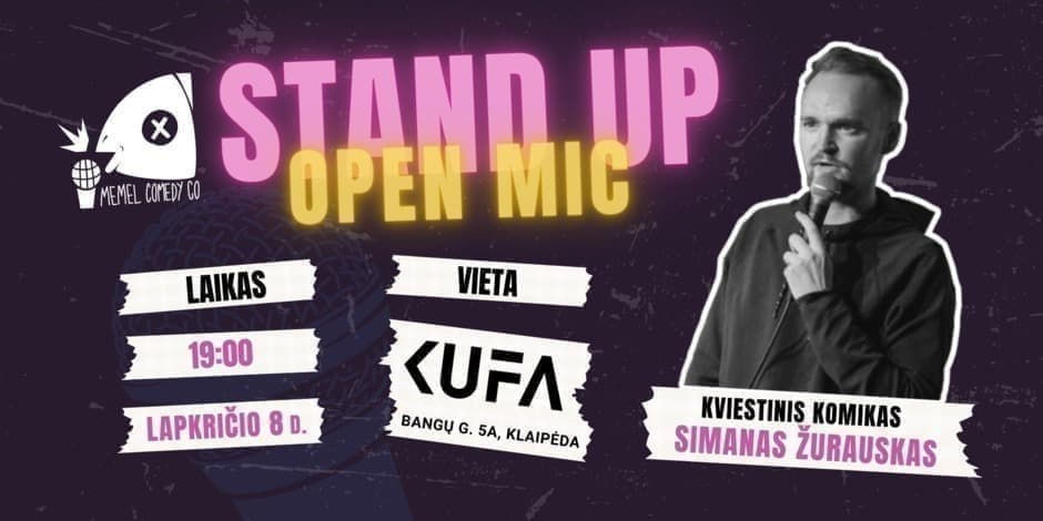 Pirkti bilietus Memel Comedy Co - STAND UPOpen Mic - Klaipėda (11.08) Klaipėda, Klaipėdos Kultūros fabrikas Lapkritis 08