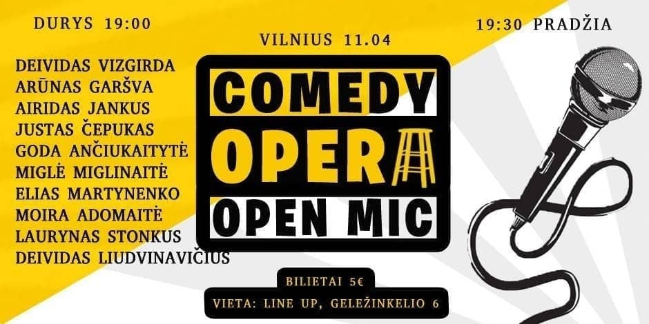 Pirkt biļetes Comedy Opera Open Mic Vilnius, Line Up Novembris 04
