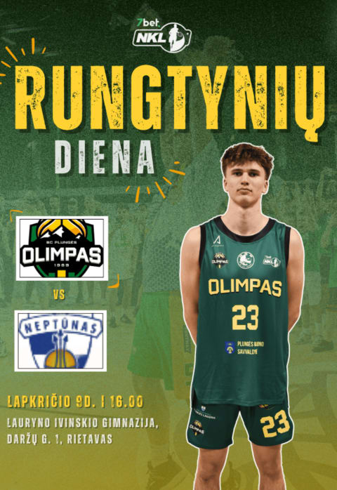Pirkti bilietus 7Bet-NKL krepšinio rungtynės. Plungės „Olimpas“ - Klaipėdos „Neptūnas-Akvaservis“ Rietavas, Lauryno Ivinskio gimnazija Lapkritis 09