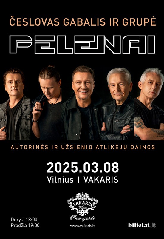 Pirkti bilietus Česlovas Gabalis ir grupė Pelenai - autorinės ir užsienio atlikėjų dainos Vilnius, Pramogų salė VAKARIS Kovas 08