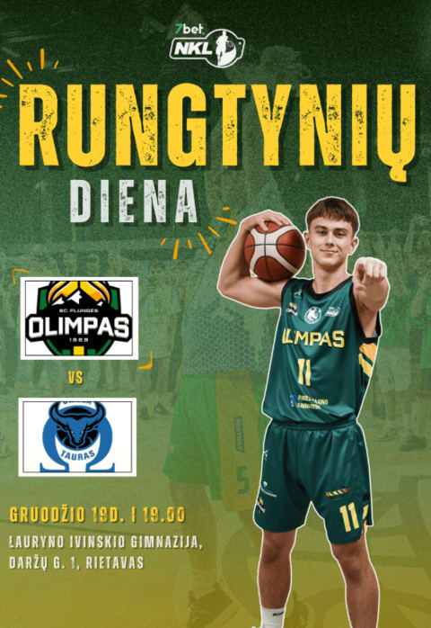 Pirkti bilietus 7Bet-NKL krepšinio rungtynės. Plungės „Olimpas” - Kauno r. „Omega-Tauras-LSU” Rietavas, Lauryno Ivinskio gimnazija Gruodis 19