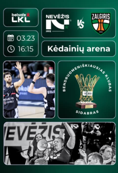 Pirkt biļetes LKL rungtynės: Kėdainių „Nevėžis-Optibet“ - Kauno „Žalgiris“ Kėdainiai, Kėdainių arena Marts 23