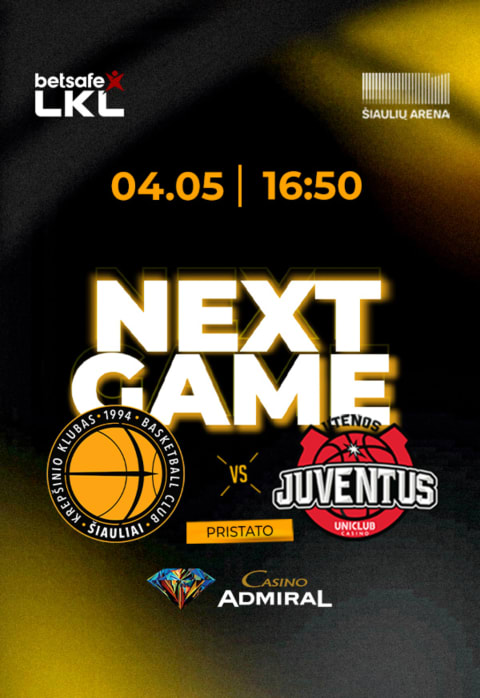 Pirkti bilietus Betsafe-LKL: Šiaulių „Šiauliai - Casino Admiral“ – Utenos „Uniclub Bet-Juventus“ Šiauliai, Šiaulių arena Balandis 05