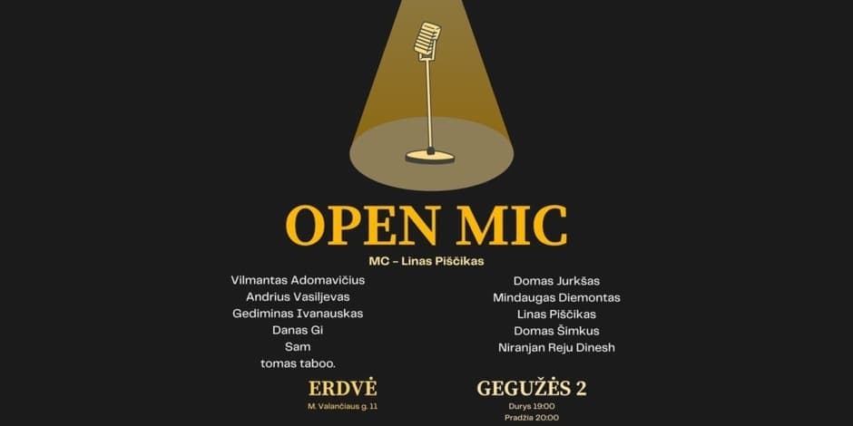 Pirkti bilietus Open mic Kaunas Kaunas, Erdvė Gegužė 02