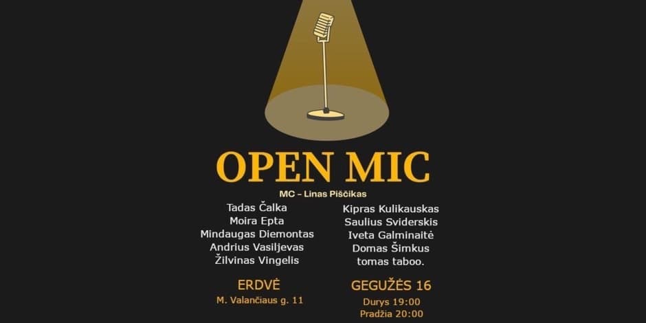 Pirkti bilietus Open mic Kaunas Kaunas, Erdvė Gegužė 16