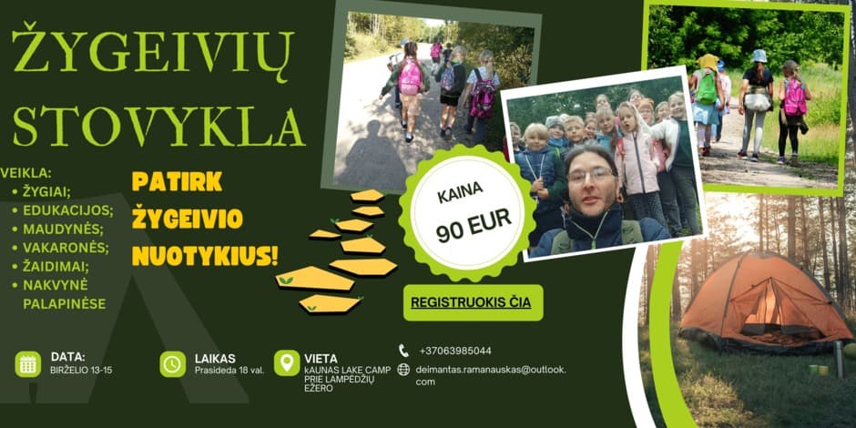 Купить билеты ŽYGEIVIŲ STOVYKLA 7-12 m. vaikams. Kaunas, Kaunas Lake camping Июнь 13