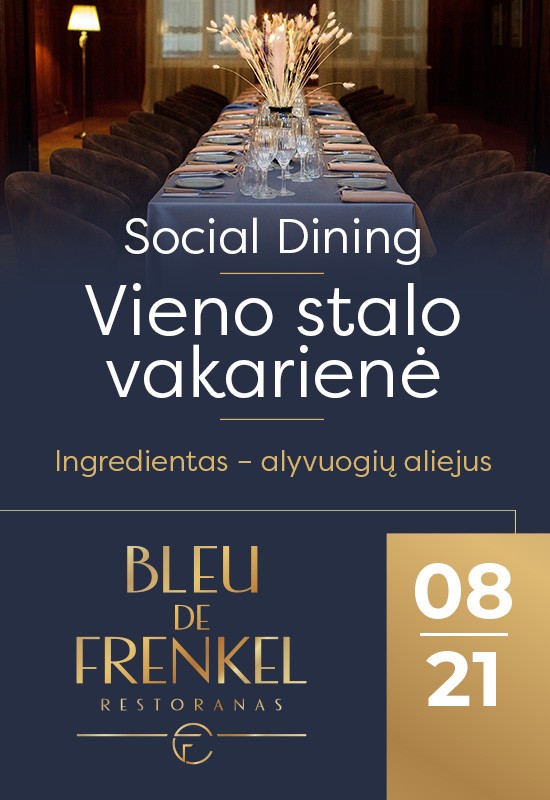 Pirkti bilietus Social Dining. Vieno stalo vakarienė | Šiauliai Šiauliai, Restoranas BLEU DE FRENKEL Rugpjūtis 21
