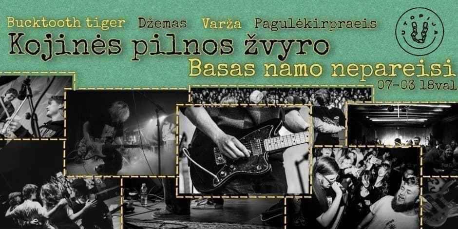 Pirkti bilietus Kojinės Pilnos Žvyro: Džemas x Bucktooth Tiger x Varža x pagulėkirpraeis Vilnius, Utopija Liepa 03