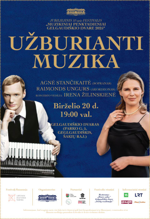 Pirkti bilietus Festivalio „Muzikiniai penktadieniai Gelgaudiškio dvare 2025“ koncertas „UŽBURIANTI MUZIKA“ Šakių raj. sav., Gelgaudiškio dvaras Birželis 20