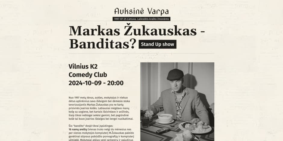 Pirkti bilietus Markas Žukauskas - Banditas? Stand up Vilnius Vilnius, Line Up Spalis 09