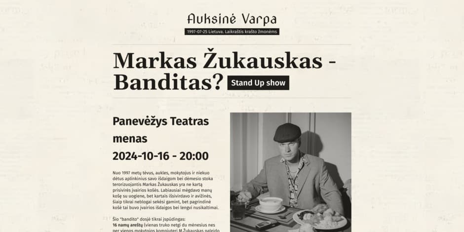 Pirkti bilietus Markas Žukauskas - Banditas? Stand up Panevėžys Panevėžys, Panevėžio teatras MENAS Spalis 16