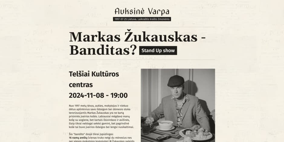 Pirkti bilietus Markas Žukauskas - Banditas? Stand up Telšiai Telšiai, Telšių kultūros centras Lapkritis 08