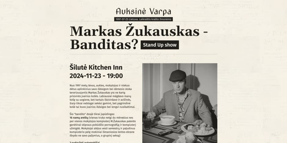 Pirkti bilietus Markas Žukauskas - Banditas? Stand up Šilutė Šilutė, Kitchen Inn Lapkritis 23