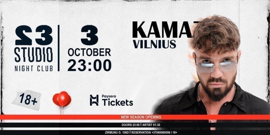 Pirkti bilietus STUDIO 23 sezono atidarymas su KAMAS! Vilnius, Studio 23 Spalis 03-04