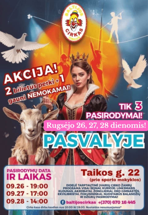 Pirkti bilietus Baltijos cirkas 2025 - gastrolių pabaiga! PASVALYS Pasvalys, Kilnojamas Baltijos cirkas (šalia sporto mokyklos) Rugsėjis 28