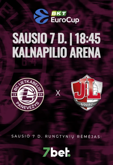 Buy tickets EuroCup rungtynės: „Lietkabelis“ – Breso Burgo „JL“ Panevėžys, Kalnapilio arena January 07