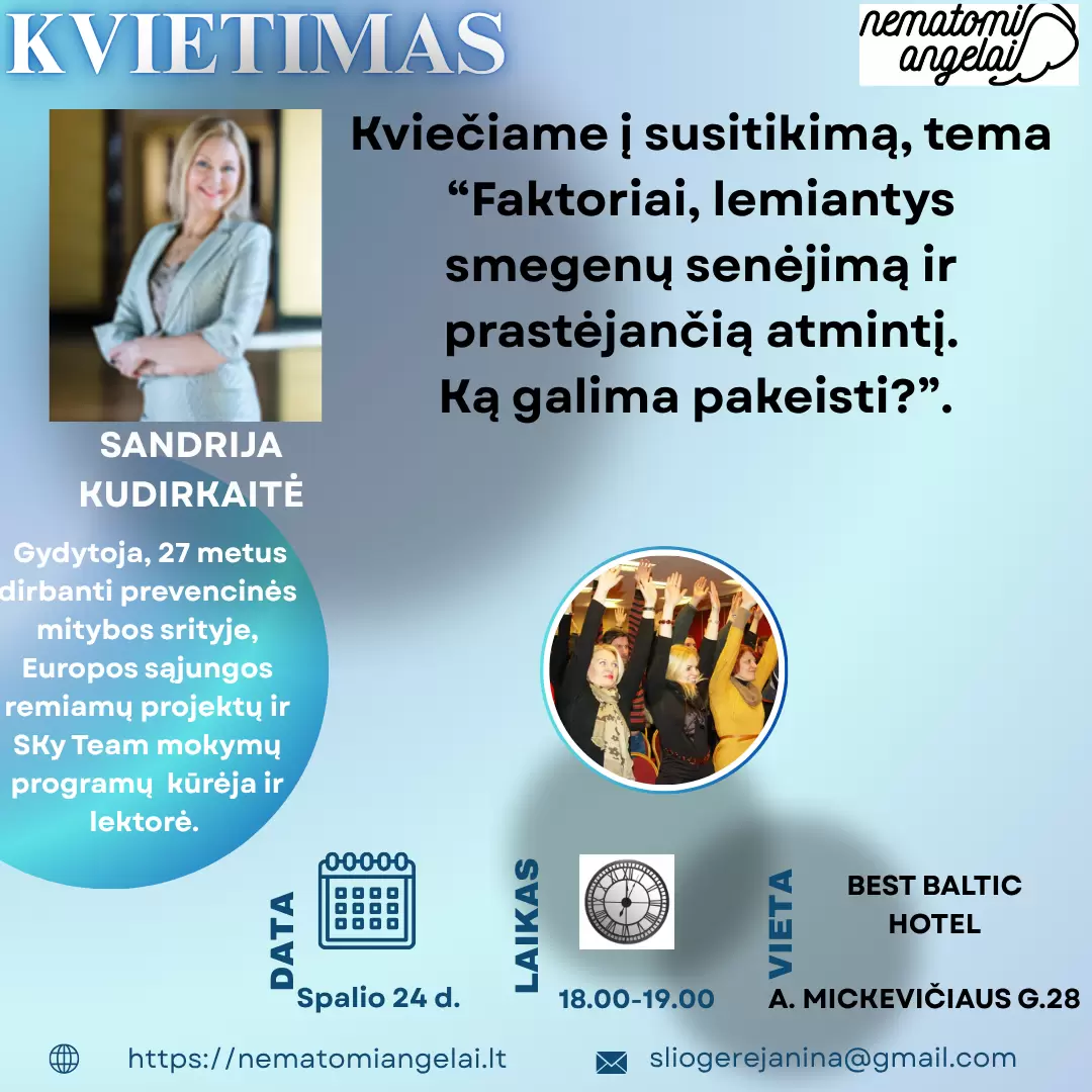 Pirkti bilietus Faktoriai lemiantys smegenų senėjimą. Ką galime pakeisti? Kaunas, Best Baltic Kaunas Hotel Spalis 24