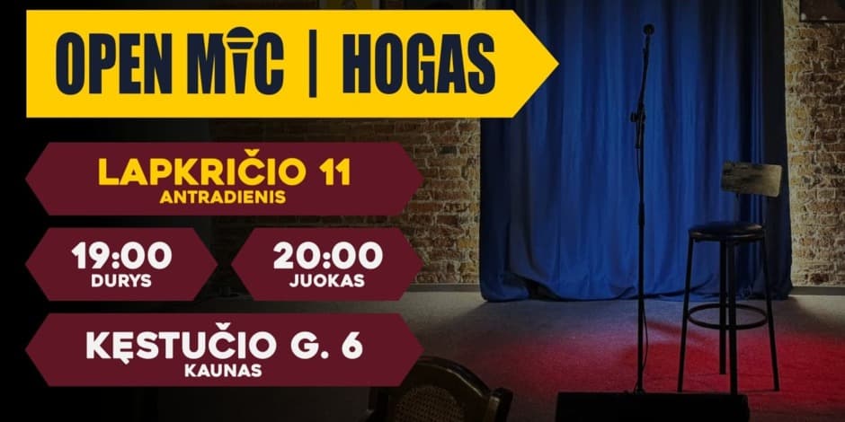 Pirkti bilietus Open mic Komedijos Vakaras Kaunas, Hogas Pub Lapkritis 11
