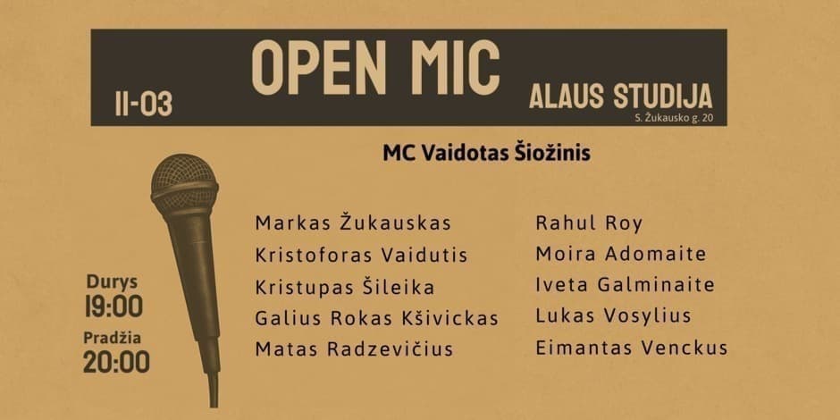 Pirkti bilietus Open mic Alaus studija Vilnius, Alaus studija Lapkritis 03