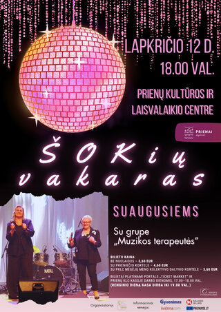 Pirkti bilietus Šokių vakaras suaugusiems Prienai, Prienų kultūros ir laisvalaikio centras Lapkritis 12
