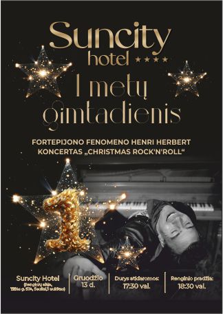 Купить билеты Suncity Hotel 1 metų gimtadienio koncertas. Fortepijono fenomenas Henri Herbert: Christmas Rock’n’roll Šiauliai, Suncity hotel Декабрь 13