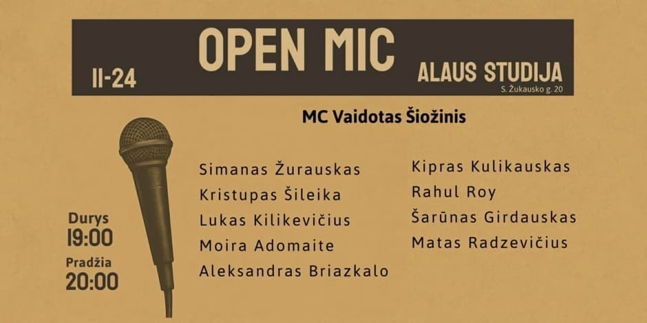 Pirkti bilietus Open mic Alaus studija Vilnius, Alaus studija Lapkritis 24