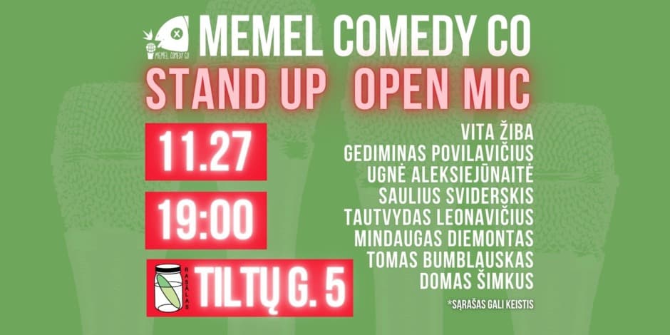 Pirkti bilietus STAND UP Open Mic - Memel Comedy Co - (11.27) Klaipėda / baras Rasãlas Klaipėda, Baras Rasãlas Lapkritis 27