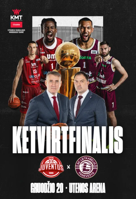 Pirkti bilietus Citadele-KMT ketvirtfinalis: Utenos „Juventus“ – Panevėžio „Lietkabelis“ Utena, Utenos daugiafunkcis sporto centras Gruodis 20