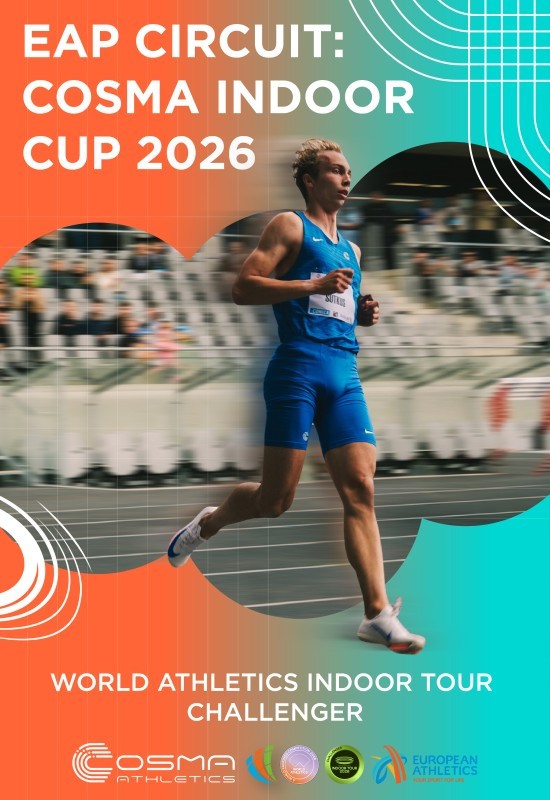 Pirkt biļetes EAP CIRCUIT: COSMA INDOOR CUP 2026 | WORLD ATHLETICS INDOOR TOUR Kaunas, Prezidento Valdo Adamkaus lengvosios atletikos maniežas Februāris 07