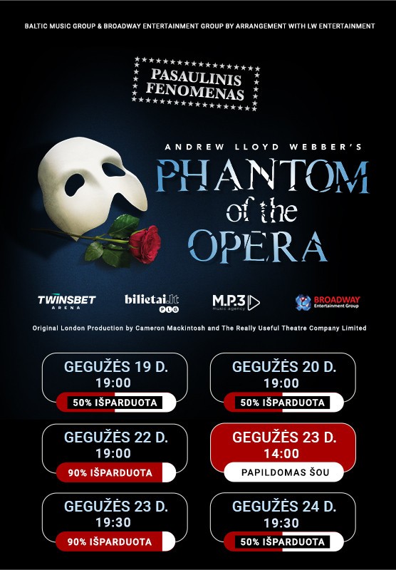 Pirkti bilietus The Phantom of the Opera Vilnius, Twinsbet Arena Gegužė 23