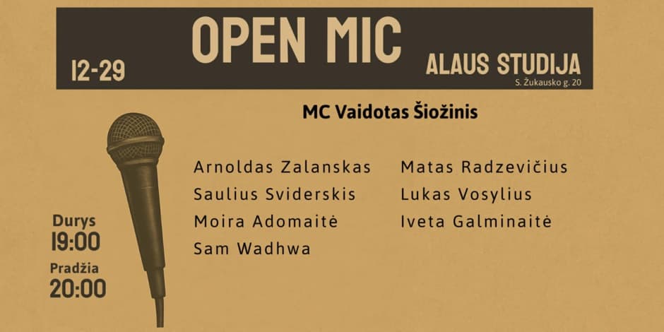 Pirkti bilietus Open mic Alaus studija Vilnius, Alaus studija Gruodis 29