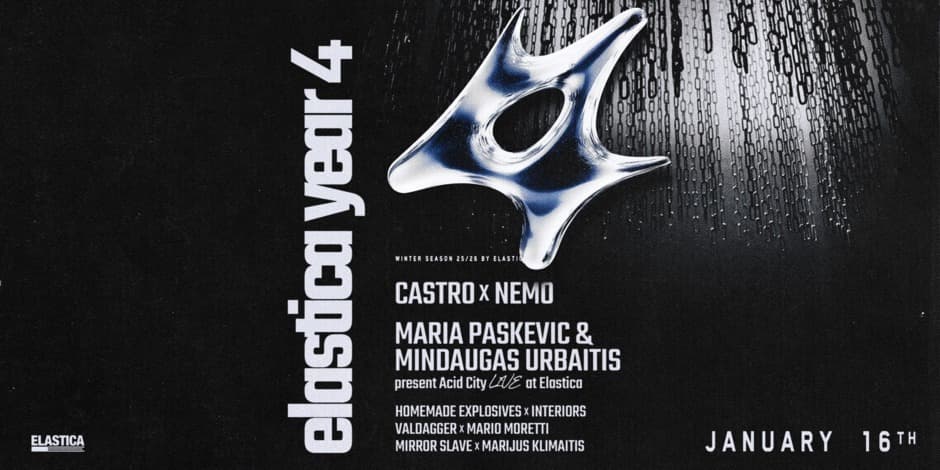 Pirkti bilietus ELASTICA YEAR 4: CASTRO X NEMO, MARIJA PASKEVIC X MINDAUGAS URBAITIS PRESENT ACID CITY LIVE + SUPPORT Vilnius, Elastica Sausis 16-17