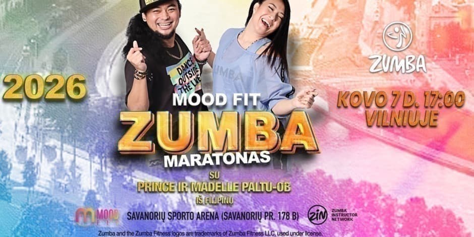 Pirkti bilietus Mood fit Zumba maratonas su Prince ir Madelle Paltu - Ob iš Filipinų Vilnius, Savanorių sporto arena Kovas 07