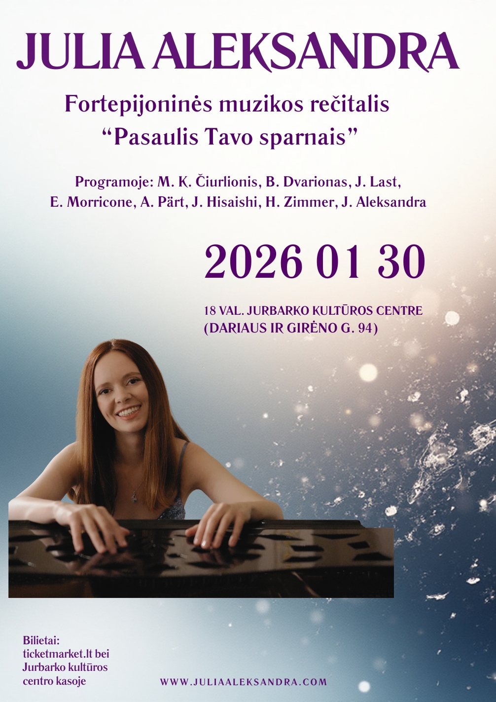 Pirkti bilietus Julia Aleksandra – fortepijoninės muzikos rečitalis “Pasaulis Tavo sparnais” Jurbarkas, Jurbarko kultūros centras Sausis 30